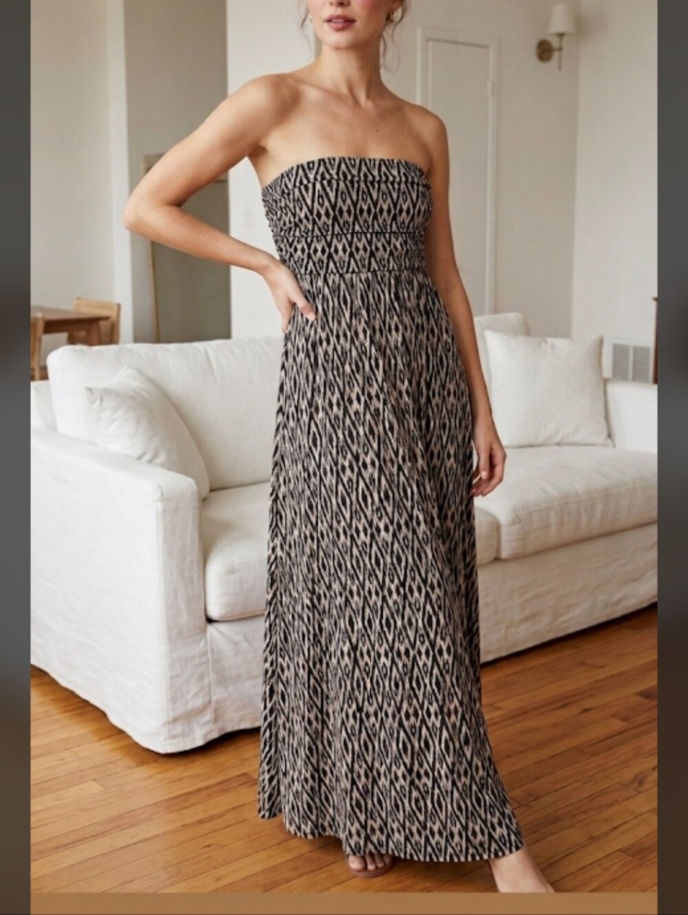 Elegant Black and Cream Patterned Dress